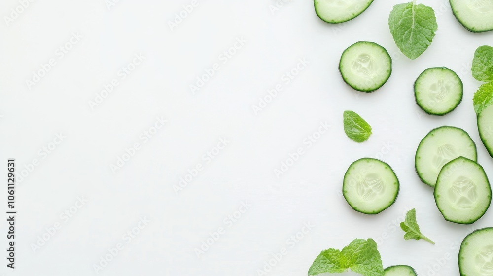 Cucumber and Mint Slices on White Background Cucumber and Mint Slices on White Background