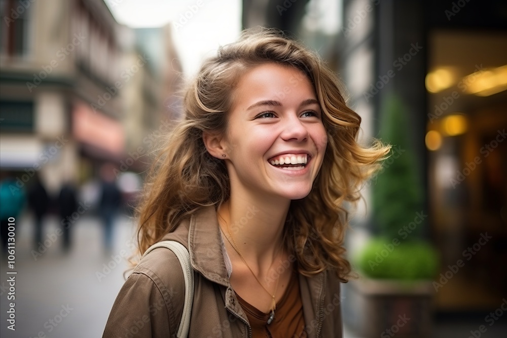 Portrait of a beautiful young woman smiling in the city center. Portrait of a beautiful young woman smiling in the city center.