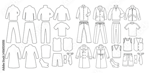 Male clothing mockups, wardrobe sketch, set