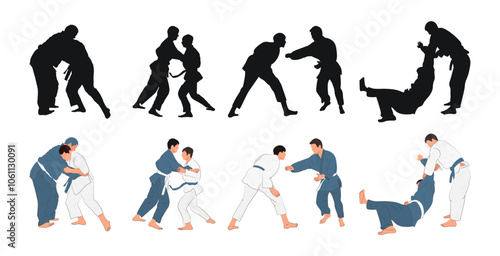 Judo, full length silhouette of an athlete