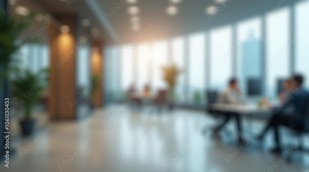 Fototapeta premium Abstract Blurred Office Interior with Defocused Effect Ideal for Business Background Concept