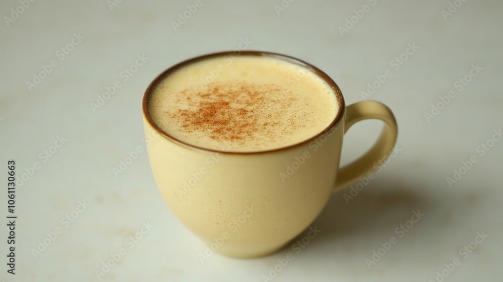 A Close-Up of a Mug Filled with Creamy, Cinnamon-Sprinkled Beverage A Close-Up of a Mug Filled with Creamy, Cinnamon-Sprinkled Beverage
