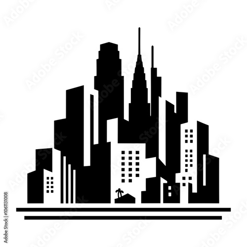 Skyscrapers in Silhouette: A Bold Vector Illustration of Downtown's Urban Landscape