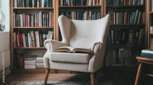 Cozy Reading Nook with Stylish Armchair and Bookshelf