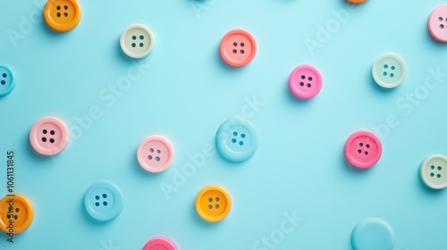 Colorful Buttons Scattered on a Blue Background