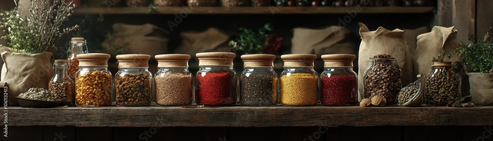 Rustic Kitchen Pantry with Fiber-Rich Foods Promote Digestive Health and Balance with Natural Ingredients Rustic Kitchen Pantry with Fiber-Rich Foods Promote Digestive Health and Balance with Natural Ingredients