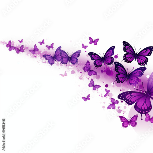 Colorful butterflies dance in a whimsical display against a soft white background photo