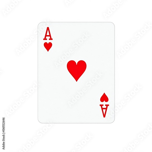 playing card, ace of hearts on white background