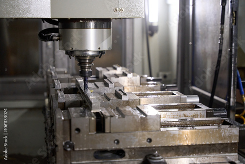 Cnc milling machine creating metal parts in modern factory