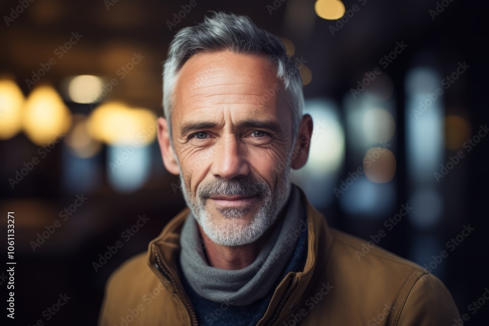 Portrait of handsome senior man with gray hair looking at camera in cafe Portrait of handsome senior man with gray hair looking at camera in cafe