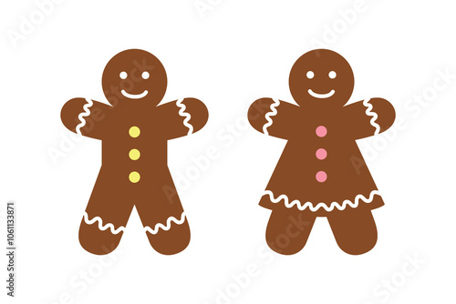 gingerbread cookie couple, cute Christmas biscuits vector illustration