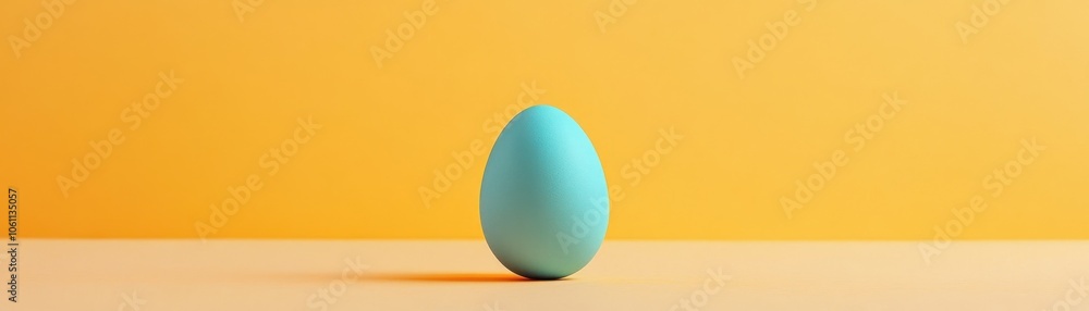 A Single Teal Easter Egg on a Yellow and Beige Background A Single Teal Easter Egg on a Yellow and Beige Background