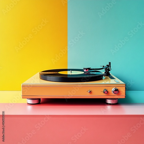 Showcasing a sleek vinyl record player on a clean white surface, this image highlights the retro charm and simplicity of music with even lighting and minimalist design.