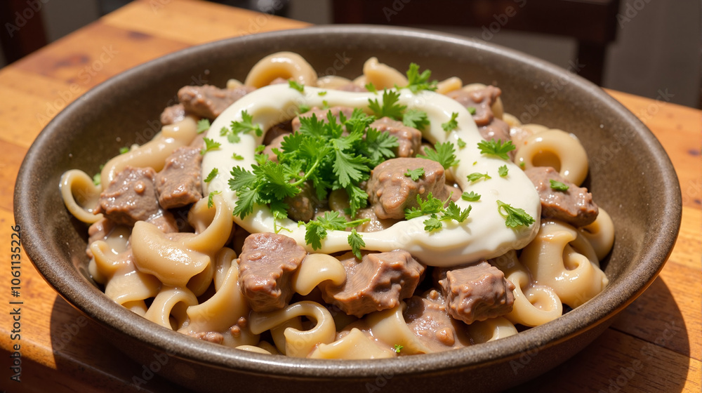 Beef Stroganoff with pasta and sour cream Beef Stroganoff with pasta and sour cream