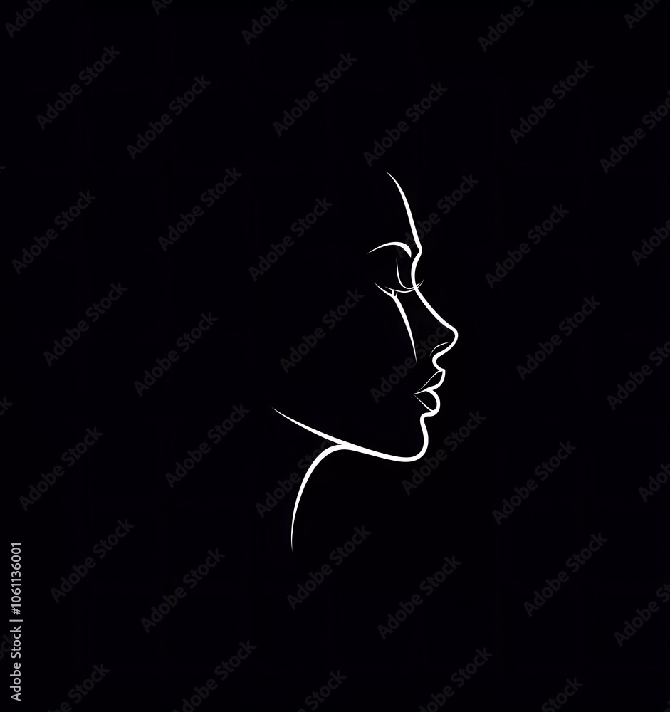 A simple white vector logo depicting the side profile of an attractive woman's face against a black background A simple white vector logo depicting the side profile of an attractive woman's face against a black background