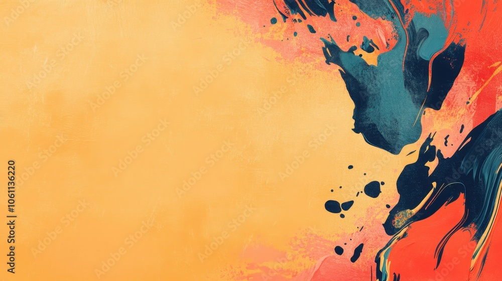 Vibrant Ink Splashes on Vivid Orange Background Vibrant Ink Splashes on Vivid Orange Background