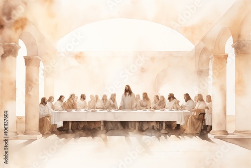Jesus presides over the Last Supper, a solemn meal.