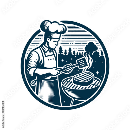 Chef cooking barbeque vector illustration