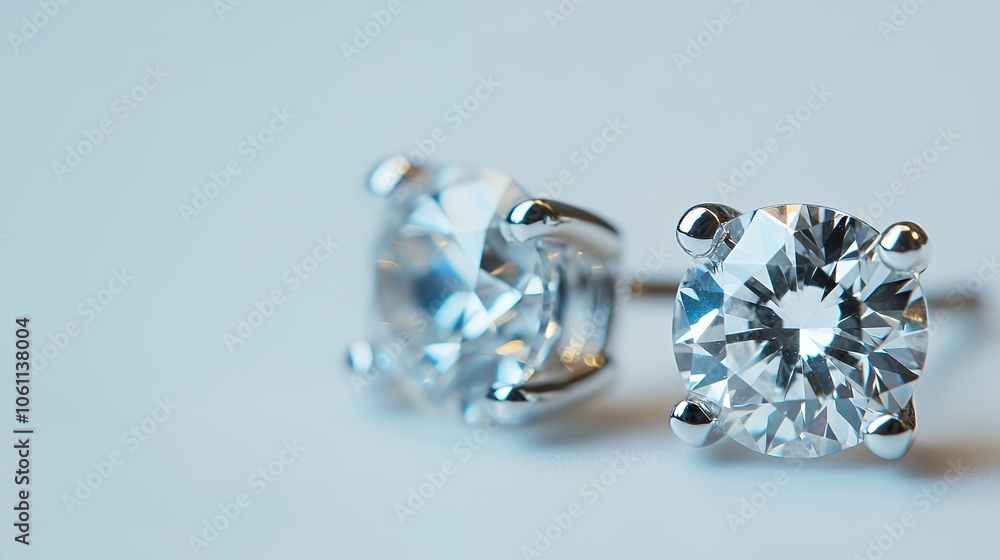 Close-up of a pair of silver diamond stud earrings. Close-up of a pair of silver diamond stud earrings.