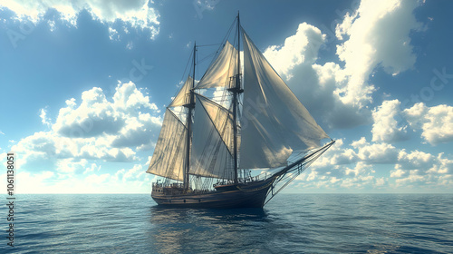 Sailboat on the Open Ocean, ship, schooner, sea, sailing, water