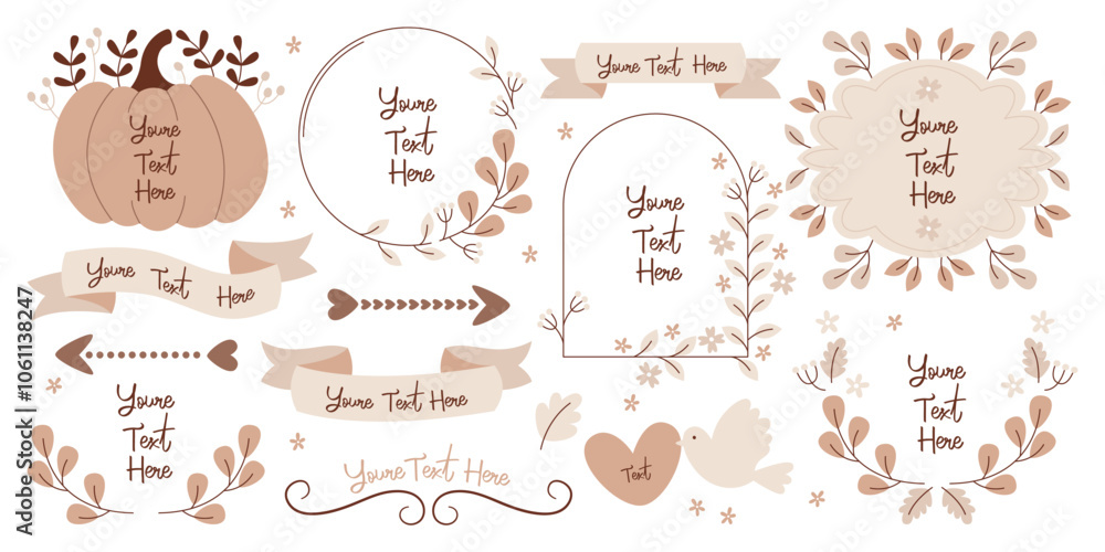 Autumn wedding design badges, wreaths logo, festive ribbon label, greeting card template set Autumn wedding design badges, wreaths logo, festive ribbon label, greeting card template set