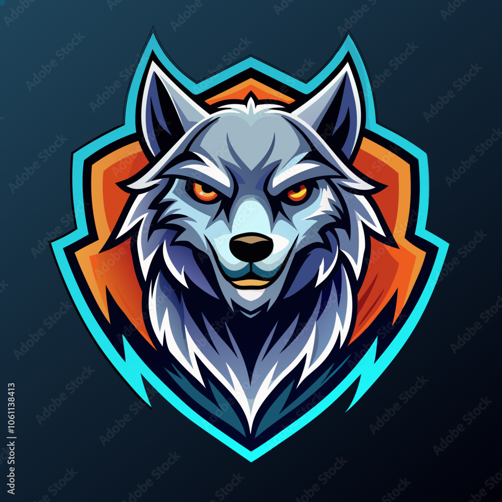 Fototapeta premium Dynamic wolf logo representing modern esports team spirit and creativity set against a sleek dark background