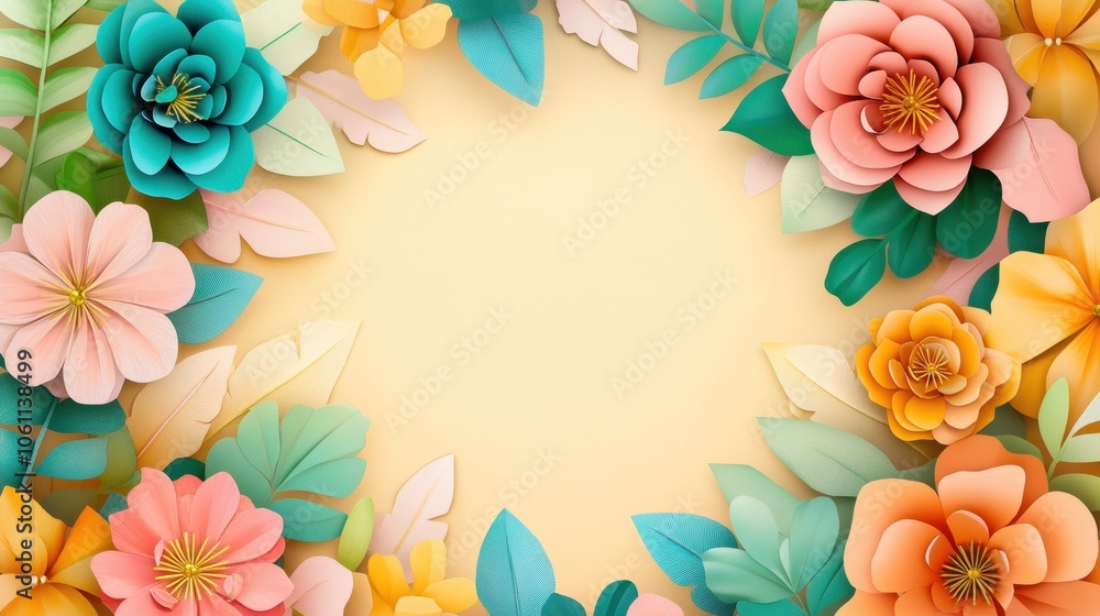 Vibrant Floral Frame on Soft Yellow Background Vibrant Floral Frame on Soft Yellow Background