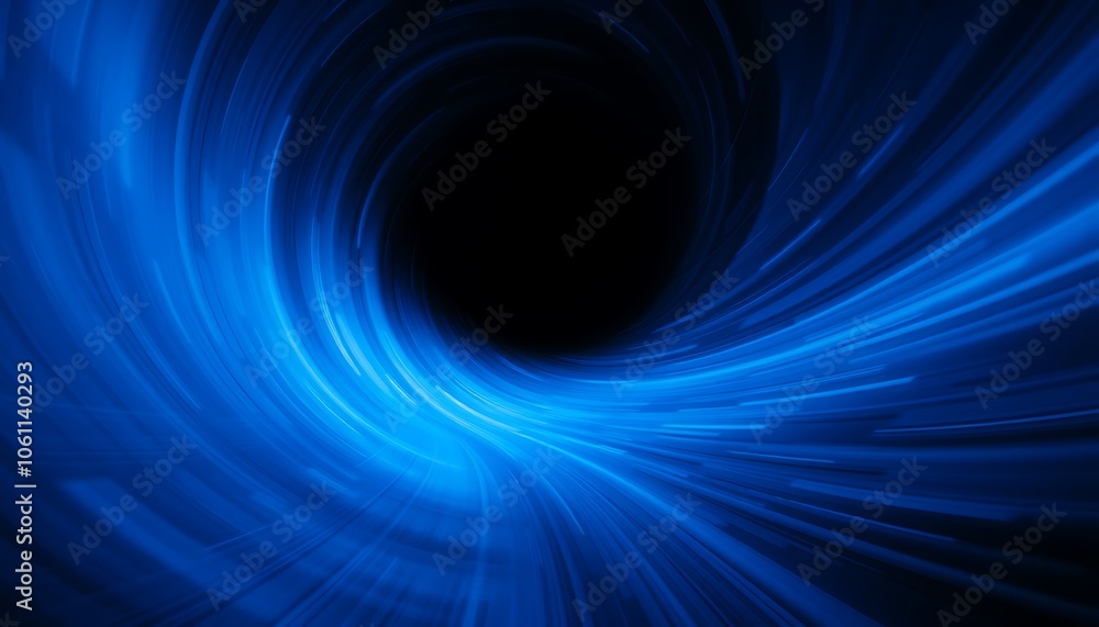 Fototapeta premium A spiraling tunnel of blue and black gradients, with streaks of light creating a sense of motion