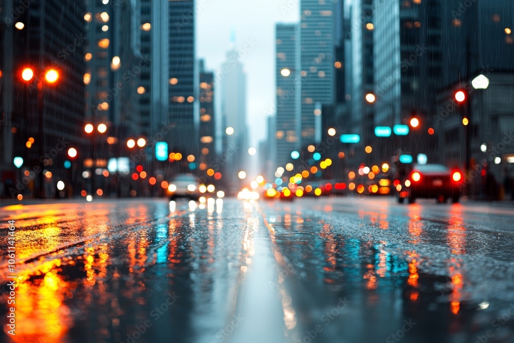 Urban Rainy Night with City Lights and Reflections Urban Rainy Night with City Lights and Reflections