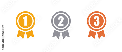 ranking medal icon illustration set. from 1st place to 3rd place (gold, silver, bronze) vector flat icon.