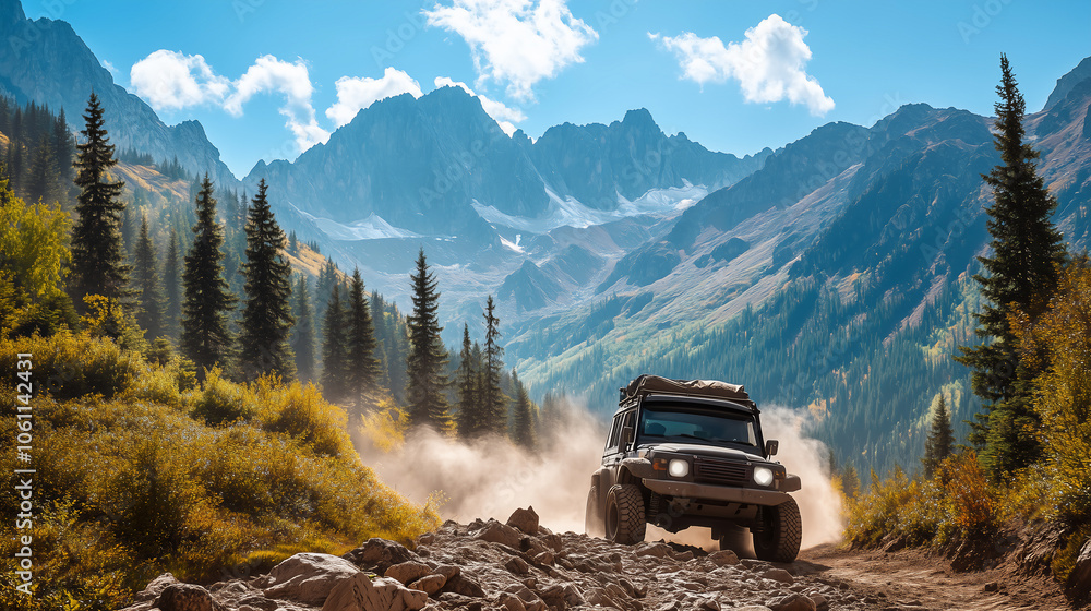 Off-Road Adventure in Mountainous Landscape Off-Road Adventure in Mountainous Landscape