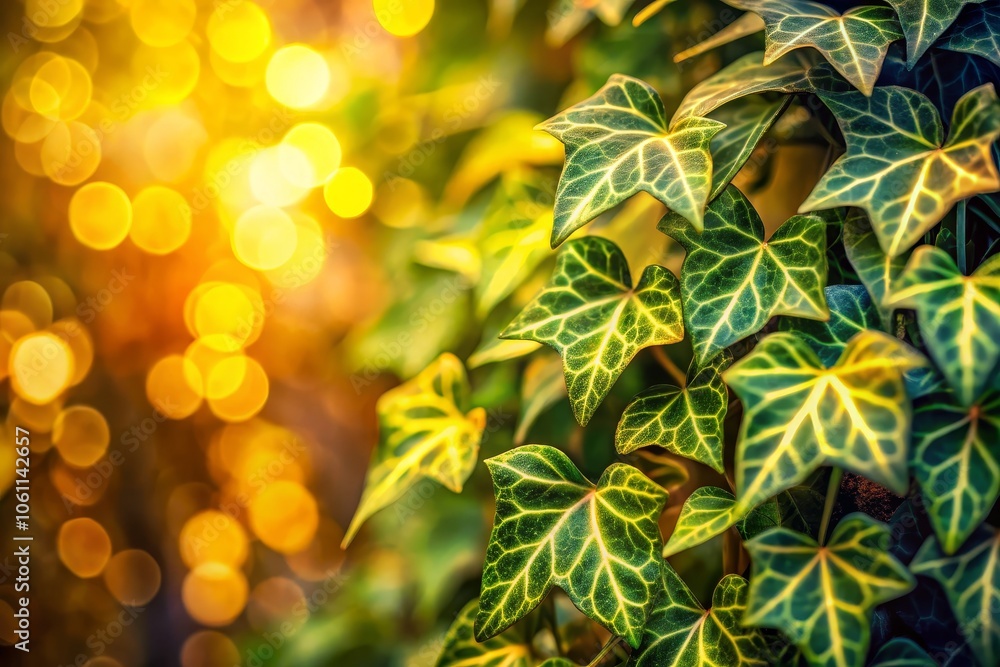 Obraz premium Vibrant Ivy Leaves with Bokeh Background Effect