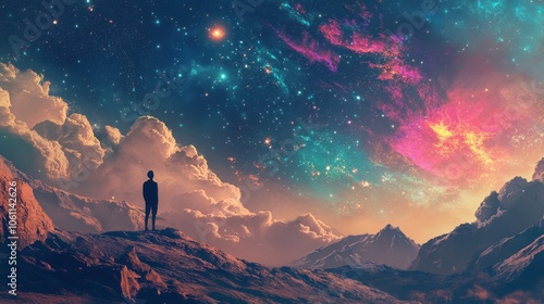 Awe-Inspiring Cosmic Landscape with Silhouetted Figure