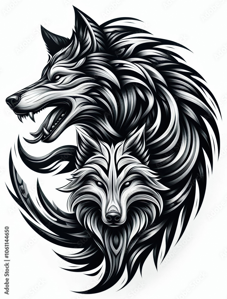 Fototapeta premium TRIBAL TATOO トライバル タトゥ 狼 wolf