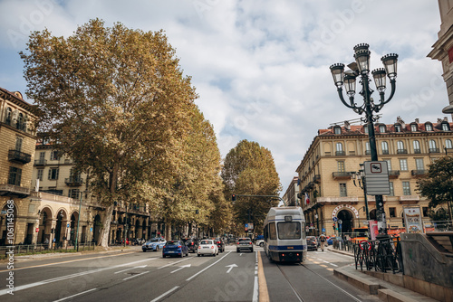 Fototapeta Naklejka Na Ścianę i Meble -  Turin, Italy - October 6, 2024: View of streets and architecture in the center of Turin