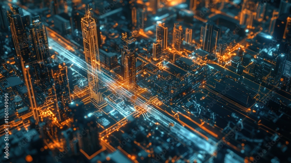 Cityscape with Glowing Circuitry Cityscape with Glowing Circuitry