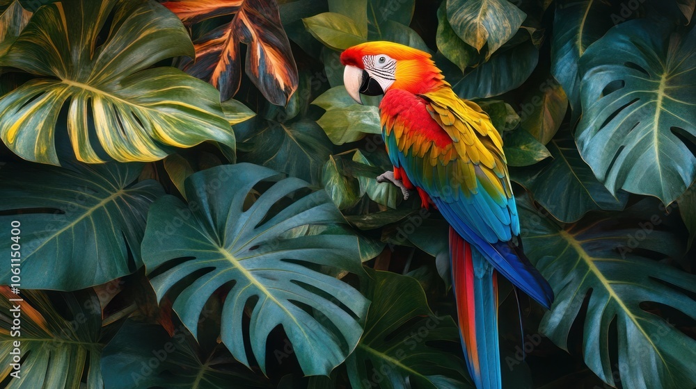 Obraz premium Tropical Parrot in Lush Foliage