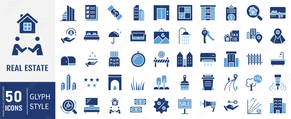 Fototapeta premium Real Estate icon collection set. Containing to real estate, transactions, types of real estate, amenities, interiors and other. Simple flat vector illustration.