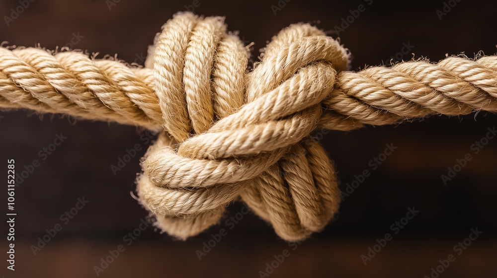 A tightly bound knot formed from thick ropes illustrates strength and artistry amid dark background A tightly bound knot formed from thick ropes illustrates strength and artistry amid dark background