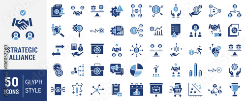 Strategic alliance icon collection. Containing collaboration, cooperative agreement, partnership, synergy, mutual benefit icon. Simple flat vector.