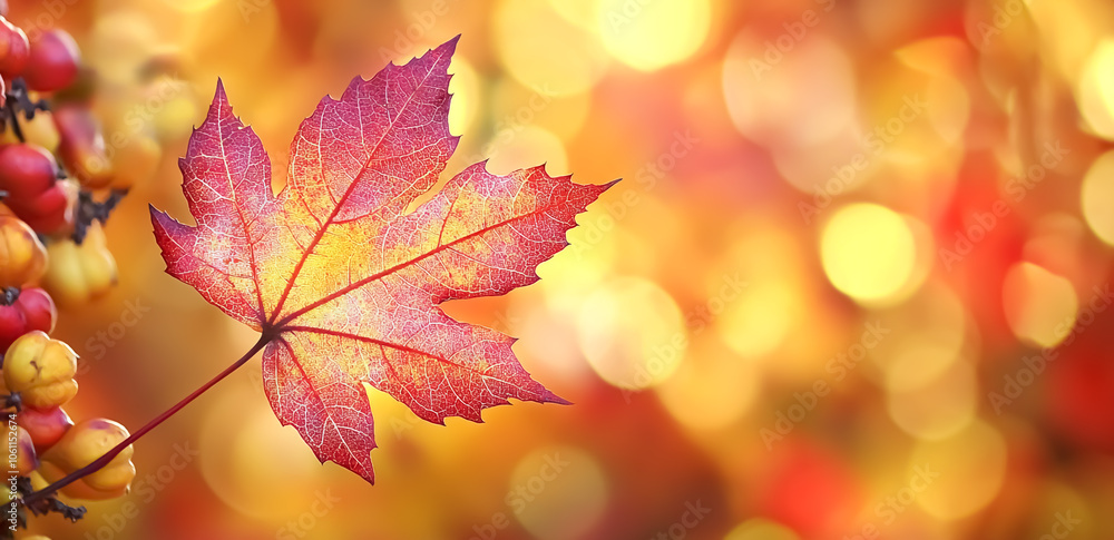 Maple leaf with autumn colors on blurred background Maple leaf with autumn colors on blurred background