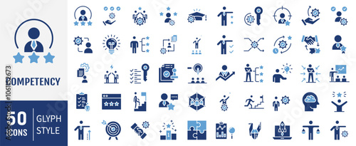 Competency icon collection. Containing skills, knowledge, abilities, talent, learning, capability icon. Simple flat vector illustration.