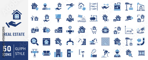 Real Estate icon collection set. Containing to real estate, transactions, types of real estate, amenities, and other. Simple flat vector illustration.