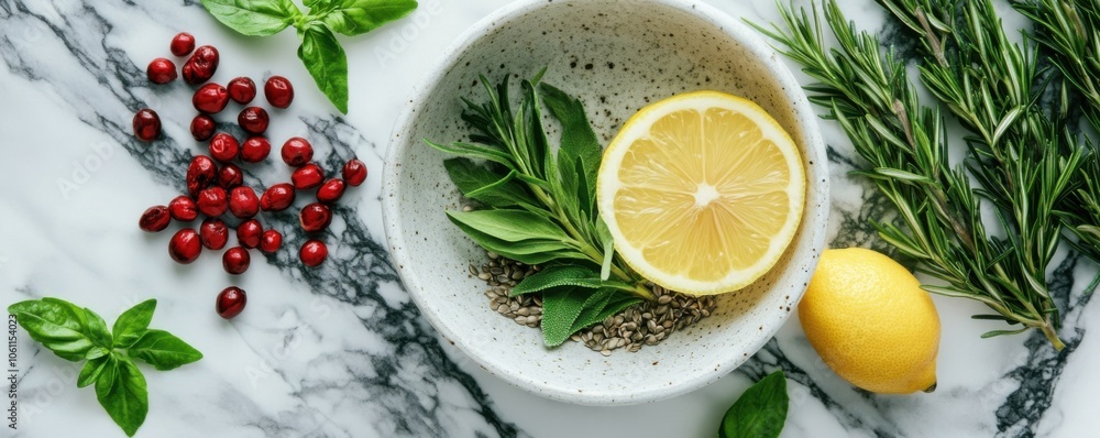 Fresh and Minimalist Detox Soup Bowl with Lemon, Herbs, and Seeds, Perfect for a Healthy and Clean Eating Lifestyle Fresh and Minimalist Detox Soup Bowl with Lemon, Herbs, and Seeds, Perfect for a Healthy and Clean Eating Lifestyle