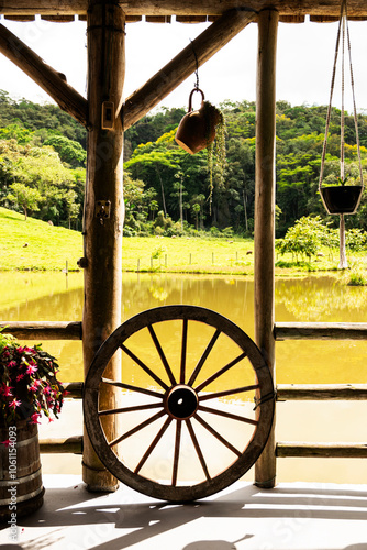 wagon wheel and flowers