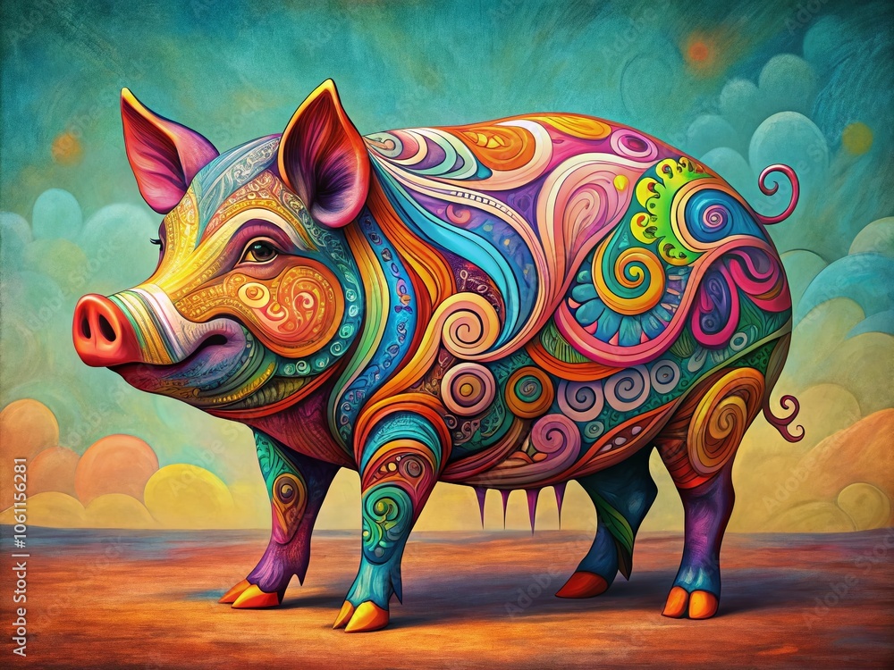 Fototapeta premium Abstract Colorful Pig Logo Illustration - Surreal Photography for Unique Branding and Creative Designs