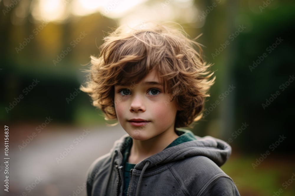 Portrait of a cute little boy with curly hair in the park Portrait of a cute little boy with curly hair in the park
