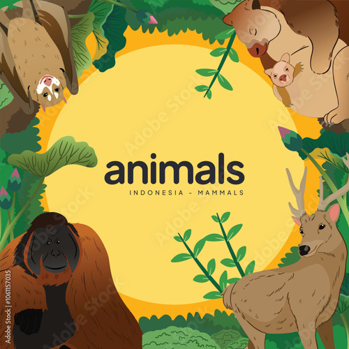 Colorful mammals illustration Book Cover idea for kids and education