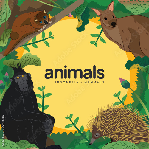 Colorful mammals illustration Book Cover idea for kids and education photo