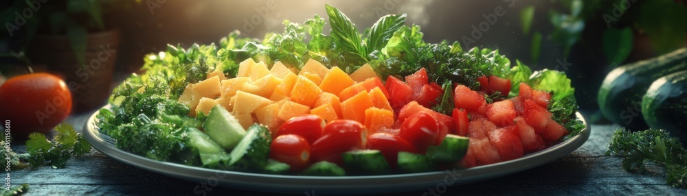 Vibrant Plate of Fresh Vegetables A Colorful Guide to Heart-Healthy Eating and a Nutrient-Rich Diet, Deliciously Healthy Food Photography Vibrant Plate of Fresh Vegetables A Colorful Guide to Heart-Healthy Eating and a Nutrient-Rich Diet, Deliciously Healthy Food Photography
